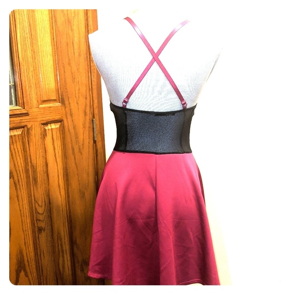 ⬇️ Plum/Maroon and Mesh Skater Dress - Picture 1 of 5